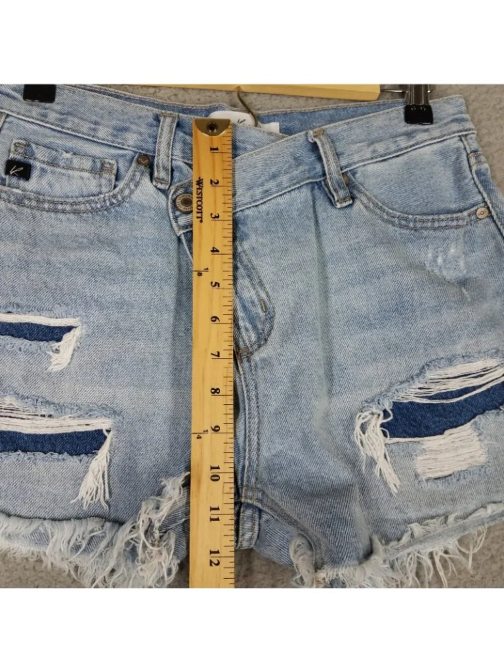 Kancan Hailey Cross Over Jean Shorts Women's Large High Rise Cut-Offs 2.5